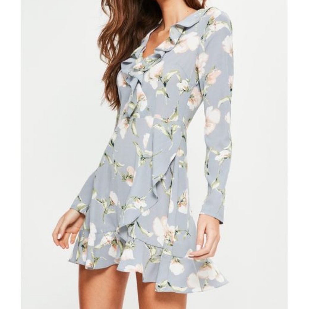 Missguided Blue Floral Ruffle Tea Dress Sz 4